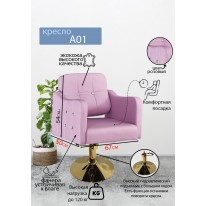 Парикмахерское кресло "А01", розовый, диск золотой