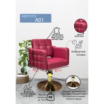 Парикмахерское кресло "А01", красный, диск золотой