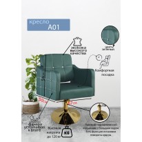 Парикмахерское кресло "А01", зеленый, диск золотой