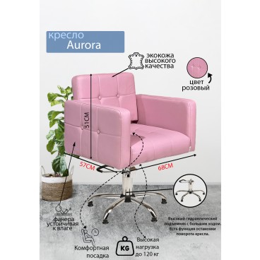 Парикмахерское кресло &quot;Aurora&quot;, розовый, диск золотой